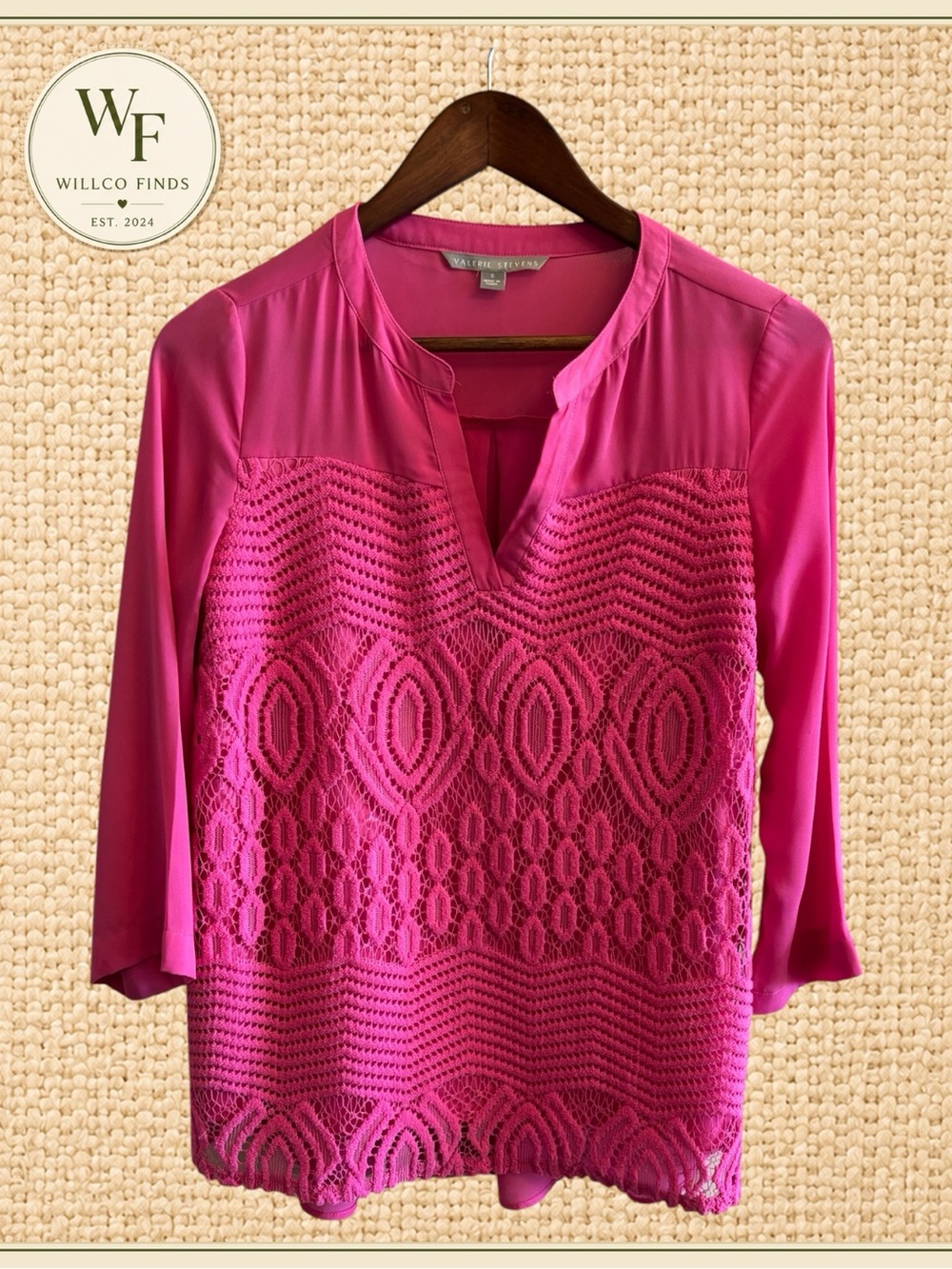 Valerie Stevens Pink Lace 3/4 Sleeve Blouse Women’s Small Boho Tunic